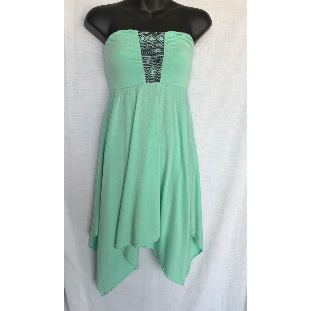 Roxy Strapless Tube Dress Festival Mint Green Embroidered Handkerchief Hem Small